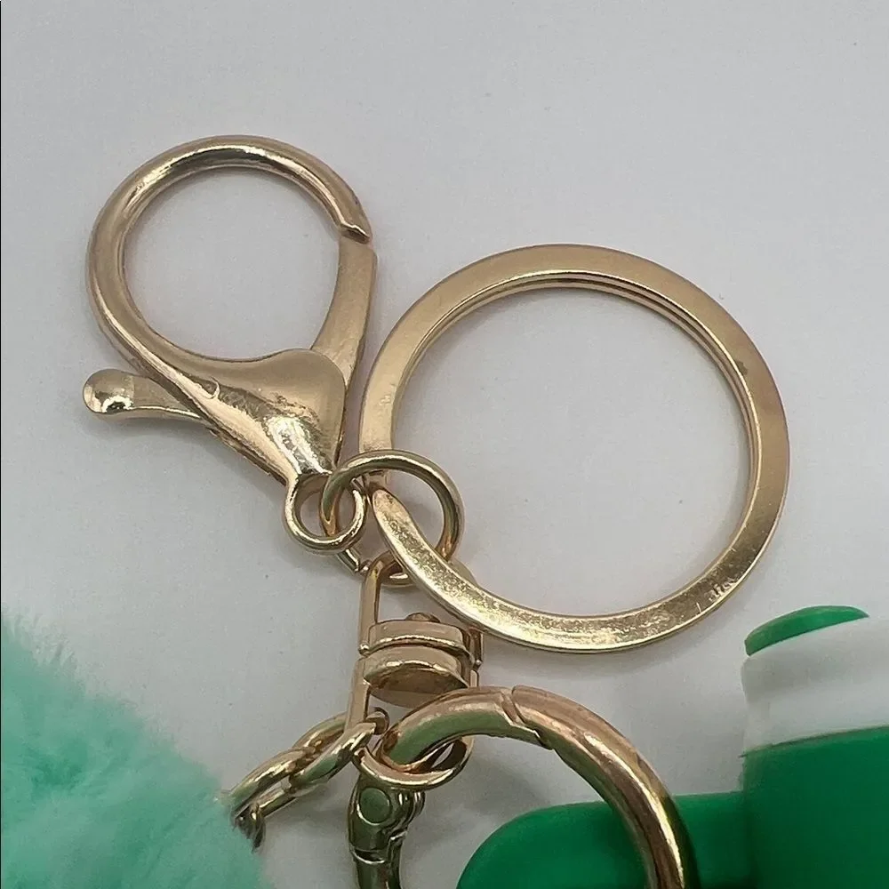 Green Mini Tumbler Keychain Purse Charm with a Pom Pom Charm
